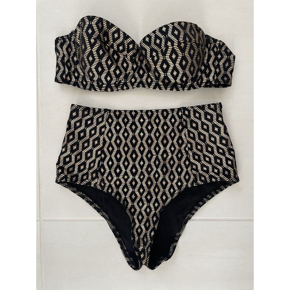 ASOS Swim 36B/8 Bikini Set High Waist Bandeau Print Beach Summer FLAW